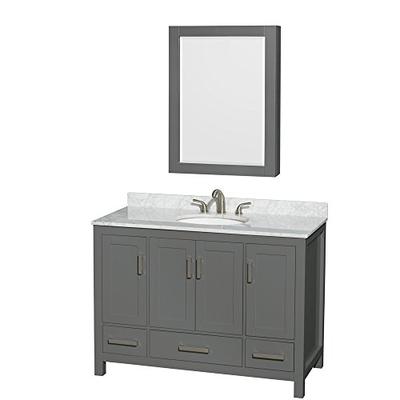 Wyndham Collection Sheffield 48 inch Single Bathroom Vanity in Dark Gray, White Carrara Marble Count