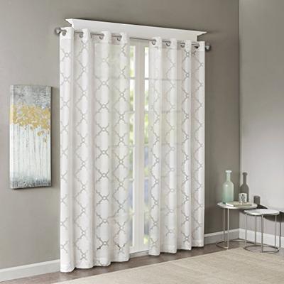 Madison Park Eden Fretwork Burnout Sheer Panel White 84" Panel