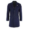 TruClothing.com Mens 3/4 Long Crombie Overcoat Jacket Wool Feel Coat Blinders Slim Fit- Navy Medium