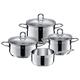 WMF Pot Set 4 Piece Diamant Pouring Rim Glass Lid Stainless Steel Polished Suitable for Induction Hobs Dishwasher-Safe