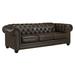 Astoria Grand Ornellas 93" Leather Match Rolled Arm Chesterfield Sofa Leather Match/Manufactured Wood in Brown | 31 H x 93 W x 38 D in | Wayfair