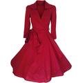 look for the stars Vintage 40's 50's Style Rockabilly/Swing/Pin up Cotton Wrap Evening Party Cocktail Dress Sizes 4-28 (14, RED)