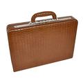 Brown Leather Croc Print Classic Attache Briefcase Bag Slim Line Dual Lock HOL87