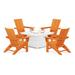 POLYWOOD® Modern Curveback Adirondack 5-Piece Conversation Set w/ Fire Pit Outdoor Table Plastic in Orange/White | Wayfair PWS412-1-10354