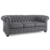 17 Stories Melany 86" Genuine Leather Rolled Arm Chesterfield Sofa Genuine Leather in Gray/Brown | 31 H x 86 W x 40 D in | Wayfair