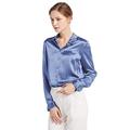 LilySilk Women's 100 Charmeuse Silk Blouse for Lady Long Sleeve Top 22 Momme Pure Silk (M/12, French-Blue)