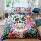 Loussiesd Sugar Skull Duvet Cover Set King Luxury Floral Print Bedding Set 3D Horror Bones Pattern Roses Flowers Microfiber Polyester Comforter Cover with 2 Pillow Shams, 3 Pieces, Zipper, Watercolor