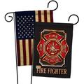 Breeze Decor 2 Piece Fire Fighter Americana Military Impressions Decorative Vertical 2-Sided Polyester Flag Set Metal in Black/Red | Wayfair