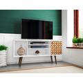 "Manhattan Comfort 200AMC67 - Liberty 53.14"" Mid Century Modern TV Stand w/ 5 Shelves & 1 Door in White & 3D Brown Prints"