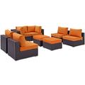 Convene 8 Piece Outdoor Patio Sectional Set in Espresso Orange - East End Imports EEI-2204-EXP-ORA-SET