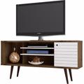 "Manhattan Comfort 200AMC96 - Liberty 53.14"" Mid Century - Modern TV Stand w/ 5 Shelves & 1 Door in Rustic Brown & White w/ Solid Wood Legs"