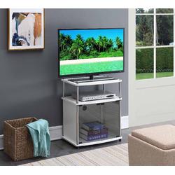 TV Stand /w Black Glass Cabinet in White Finish - Convenience Concepts 151056W