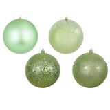 Vickerman 447468 - 12" Celadon 4 Finish Matte / Shiny / Sequin / Glitter Ball Christmas Tree Ornament (set of 4) (N593054DA)