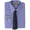 Nick Graham Men's Stretch Modern Fit Gingham Dress Shirt and Solid Tie Set Button, Navy, X-Large 36/37 UK