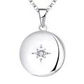 JO WISDOM Photo Locket Necklace,925 Sterling Silver Polar Star Charm Pendant Necklace with 3A Cubic Zirconia April Birthstone Jewelry for Women