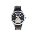 Heritor Automatic Gregory Semi-Skeleton Leather-Band Watch Black One Size HERHR8102