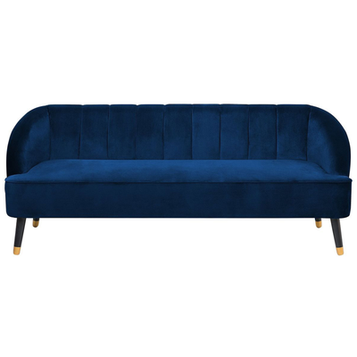3-Sitzer Sofa Marineblau Samtstoff mit Steppung Armlehnen Schwarzen Hohen Holzfüßen Dickes Polster Modern Glamourös Wohn