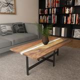 Hopper Studio Eldridge Solid Wood White Matte Resin Detail Coffee Table Wood/Metal in Black/Brown | 17 H x 50 W x 24 D in | Wayfair 7168NT087DUV62