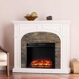 SEI Furniture Fairrbury II Freestanding Electric Fireplace in White with Faux Stone