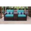 kathy ireland Homes & Gardens River Brook 3 Piece Outdoor Wicker Patio Furniture Set 03b in Aqua - TK Classics River-03B-Aruba