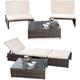 Salon de jardin, suite 2er table fauteuil chaise longue bain de soleil poly-rotin marron