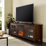 "70"" Farmhouse Fireplace Wood TV Stand in Dark Walnut - Walker Edison W70FPSCDW"