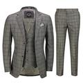 Mens 3 Piece Blue Check Suit Retro Vintage Smart Tailored Fit Classic Formal[Hector,Blue,UK/US 48 EU 58,Trouser 42"]