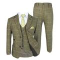 Mens and Boys Matching Slim Fit Herringbone Check Tweed Suitss in Tan Brown 6 Piece Age 13 Years