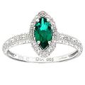 Naava Women's 9 ct White Gold Round Brilliant Cut Created Marquise Emerald and Diamond Cluster Ring, Size L