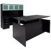 Black Adjustable Height Rectangular Front U-Shaped Desk w/Hutch