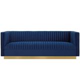 Sanguine Vertical Channel Tufted Performance Velvet Sofa in Navy - East End Imports EEI-3405-NAV