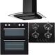 SIA 60cm Double Electric Oven, 4 burner Glass Gas Hob & Curved Glass Cooker Hood