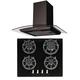 SIA R7 60cm 4 Burner Black Gas On Glass Hob & Curved Glass Cooker Hood Extractor