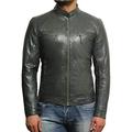 BRANDSLOCK Mens Leather Jacket Genuine Lambskin Moto Biker Slimfit Grey (Medium)