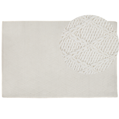 Teppich Cremeweiß Wolle Baumwolle 160 x 230 cm Kurzflor Einfarbig Handgewebt Rechteckig
