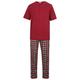 Walker Reid Mens Pyjamas Cotton Jersey Top & Checked Flannel Bottoms PJs Set XXL (Red/Grey)