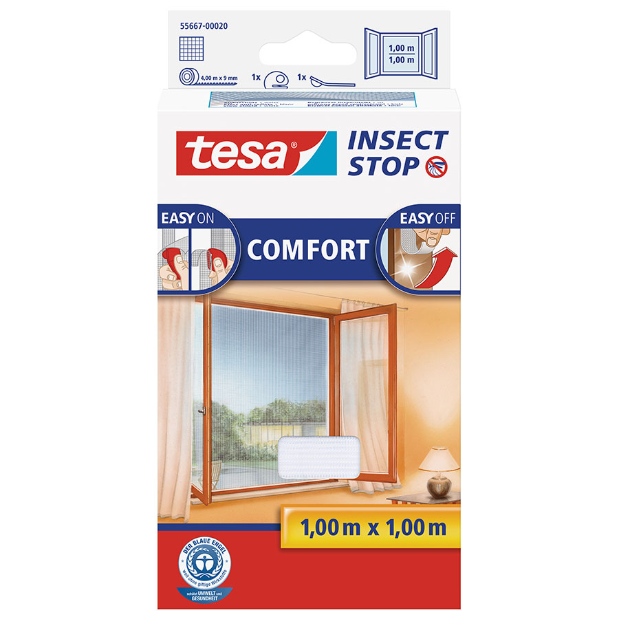 Tesa Fliegengitter Fenster Insect Stop Comfort Insektenschutz, 100x100 cm, Weiß Image