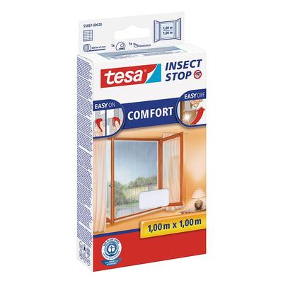 Tesa Fliegengitter Fenster Insect Stop Comfort Insektenschutz, 100x100 cm, Weiß