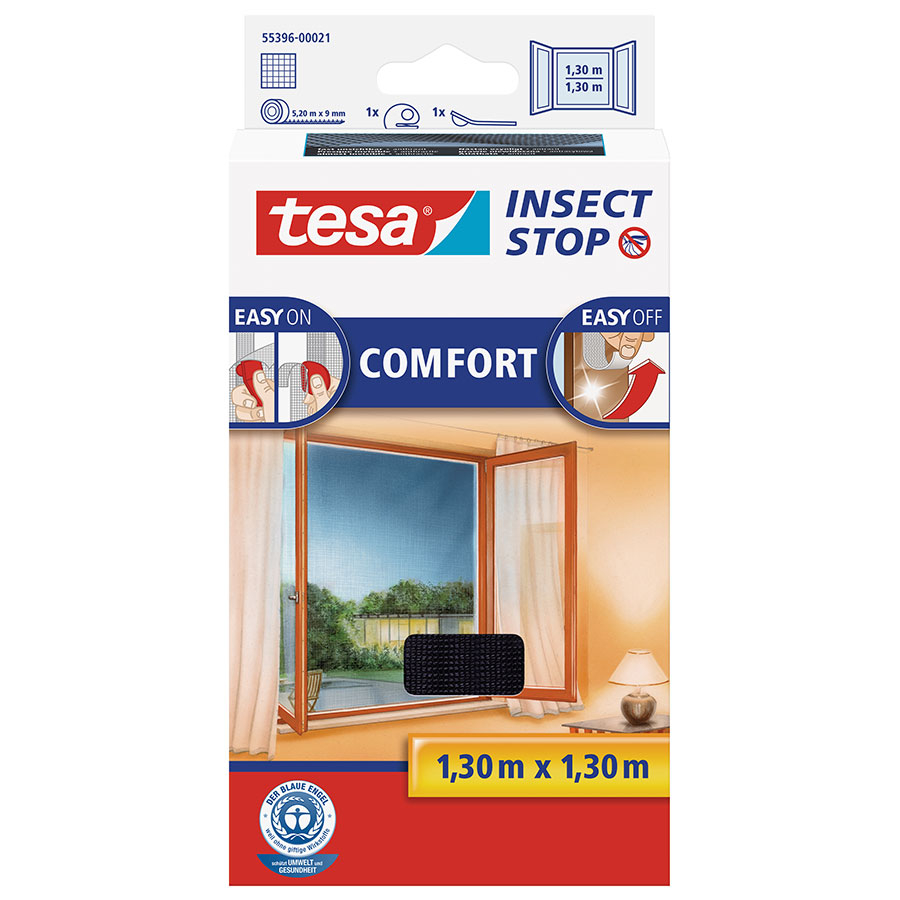 Tesa Fliegengitter Fenster Insect Stop Comfort Insektenschutz, 130x130 cm, Anthrazit Image