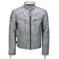 Mens Real Leather Antique Washed White Black Retro Vintage Style Biker Jacket Slim Fit Bomber[2201,5XL,Dirty White]