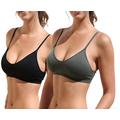 Blue 55 Women's Bralette Wireless Padded Bra Top Sexy Everyday Basic Deep V-Neck, 2 Pack: Black & Charcoal, M/L