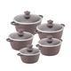 SQ Professional Granite Non-Stick Stockpot Set with Lids Casserole Set 5 - Light Brown