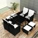 Brayden Studio® Patio Furniture Set Outdoor Table & Chair Set 9 Piece Poly Rattan Glass in White/Black | 58.5 W x 42.9 D in | Wayfair