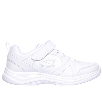 Skechers Girl's Glimmer Kicks - School Struts Sneaker | Size 1.5 | White | Synthetic | Vegan