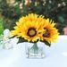 August Grove® 6 Heads Silk Sunflower Floral Arrangement in Glass Vase Silk in Yellow | 7 H x 7 W x 7 D in | Wayfair