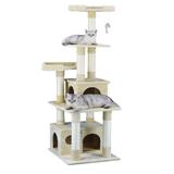 Beige 67.25" Cat Tree with Large and Small Condo, 59 LBS, Cream