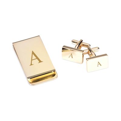 Gold Plated Cufflinks and Money Clip Set - A