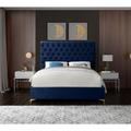 Mercer41 Dermott Platform Bed Upholstered/Velvet, Metal in Blue/Black | 56 H x 59.5 W x 81.5 D in | Wayfair C03D57969CC64EF9A78DB0C0CD83953B