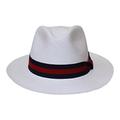 Borges & Scott - Teardrop Fedora Panama Hat - Cream Straw with Blue and Red Band - 58cm