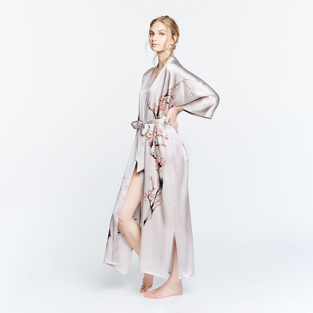 KIM+ONO Kimono Robe | Silk Handpainted Cherry Blossom Long Kimono Robe | Silk | Dream | Long